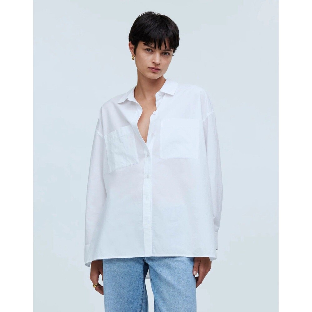 Madewell The Oversized Straight Hem Shirt in Signature Poplin NWT Size S Small